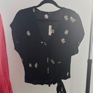 Madewell Black Floral Wrap Blouse